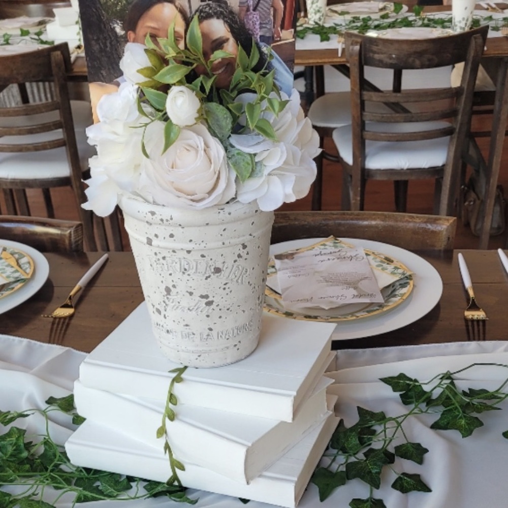 Distressed White Stone Gray French Flower Pot